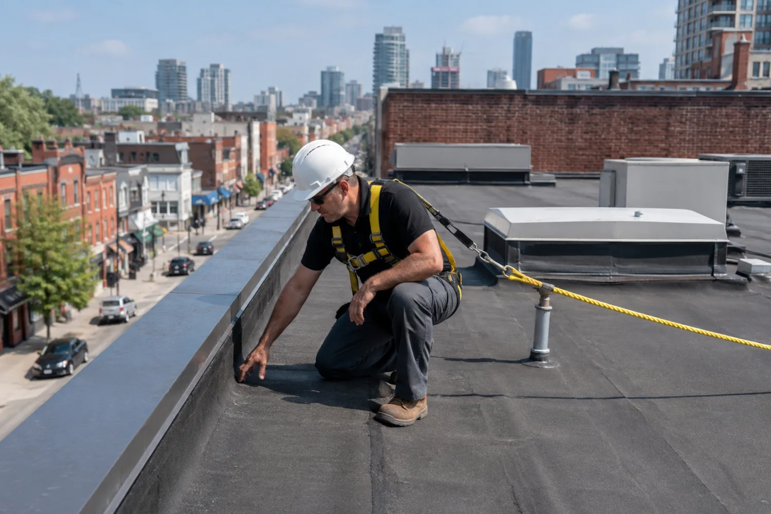 Toronto flat-roof assessment for membranes, drains and flashings